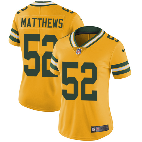 Nike Packers #52 Clay Matthews Yellow Women's Stitched NFL Limited Rush Jersey